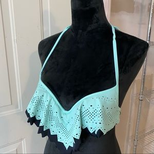 Pink Victoria’s Secret halter Top Bikini Top Teal and black push-up bra padded